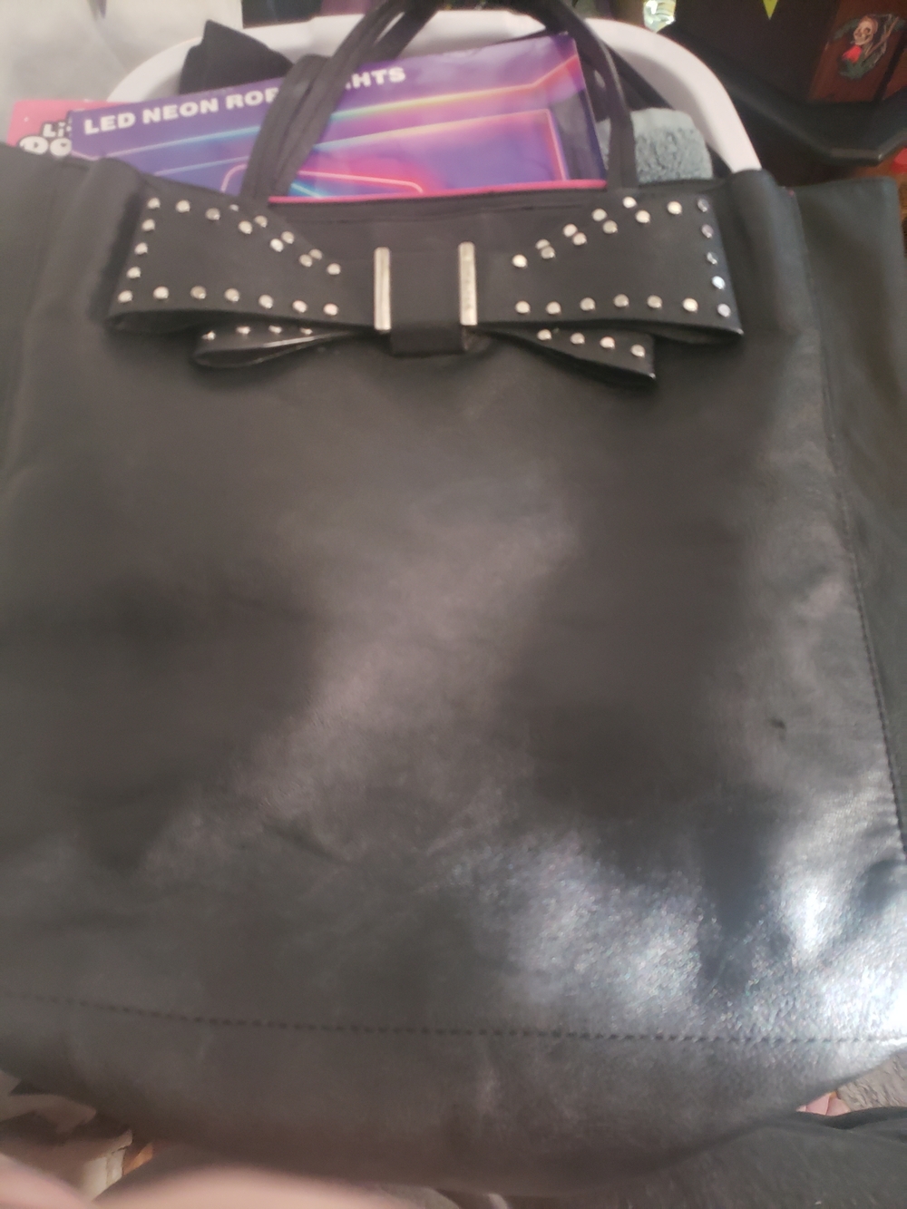 Betsey Johnson Black Studded Bow Tote